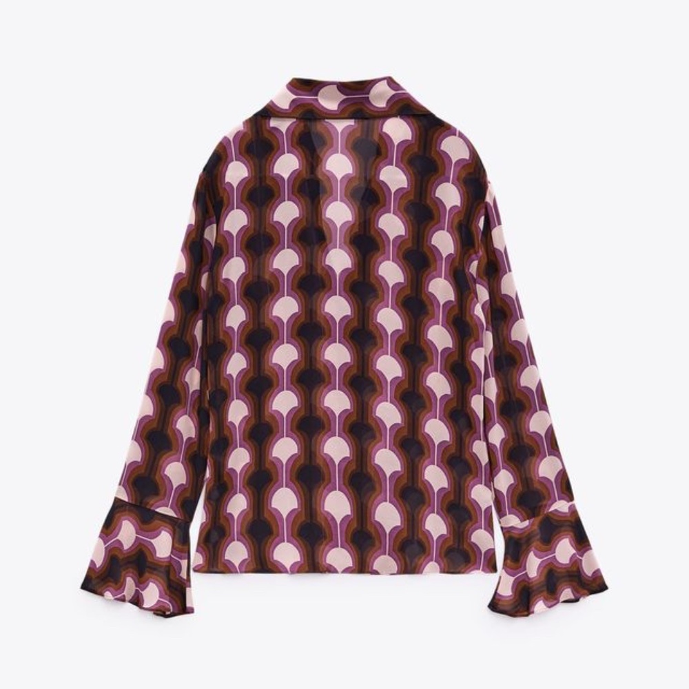 ZARA Ruffled Printed Blouse Pink BNWT - Picture 6 of 6